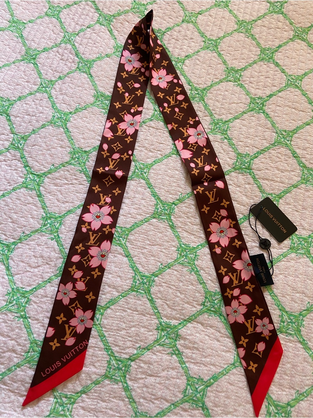 Louis Vuitton Pink Floral Monogram Silk Twilly Scarf! Brand New with Tags!